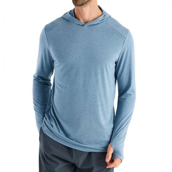 NEW FREE FLY bamboo shade hoody in heather slate blue - Picture 1 of 2